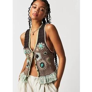 Free People Multicolor Crochet Vest